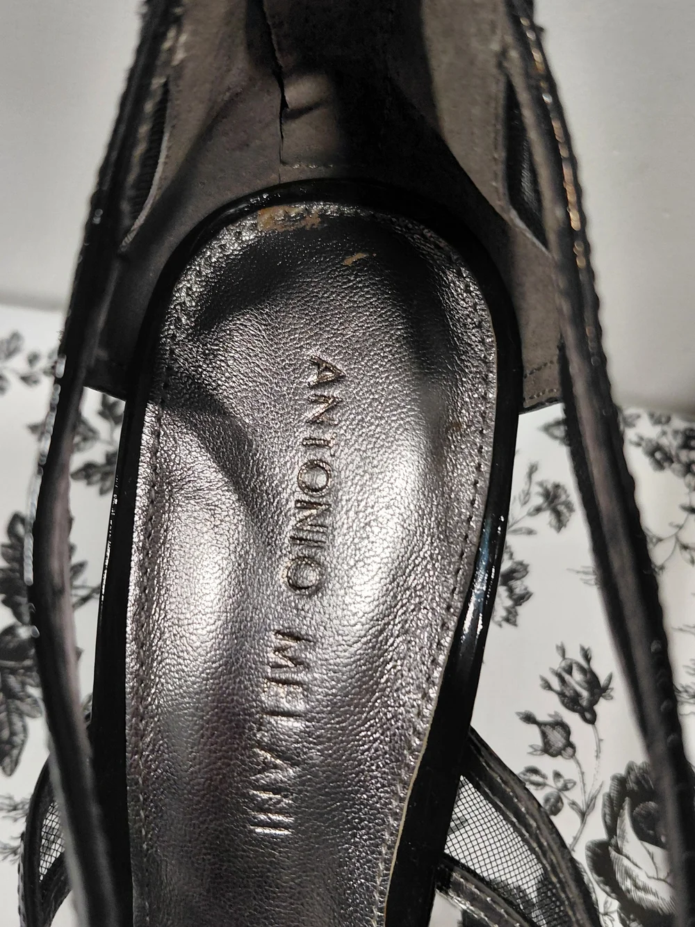 Antonio Melani Black Patent & Mesh Strappy Heels-Women's Size 9M